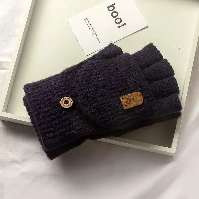 Winter Warm Knitted Fingerless Gloves for Men & Women, Thicken Touch Screen Half Finger Gloves, Cozy Student Gloves