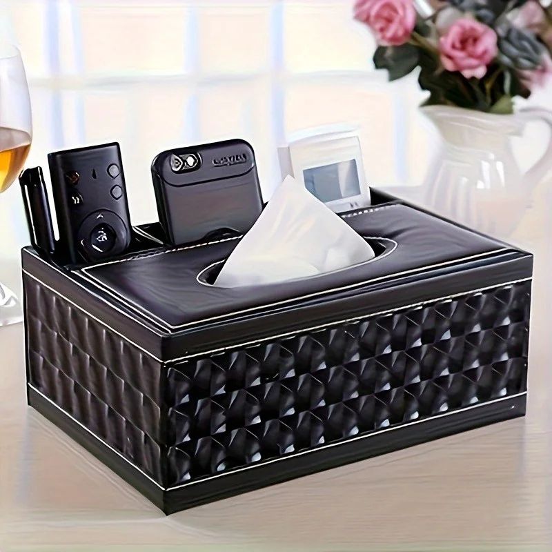 Faux Leather Tissue Box with Remote Holder
