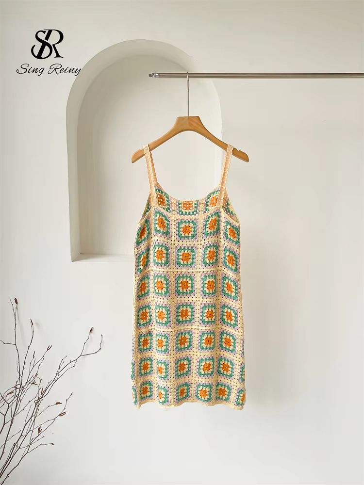SINGREINY Women's Hollow Out Knitted Strappy Sundress for Summer and Vacation Wear