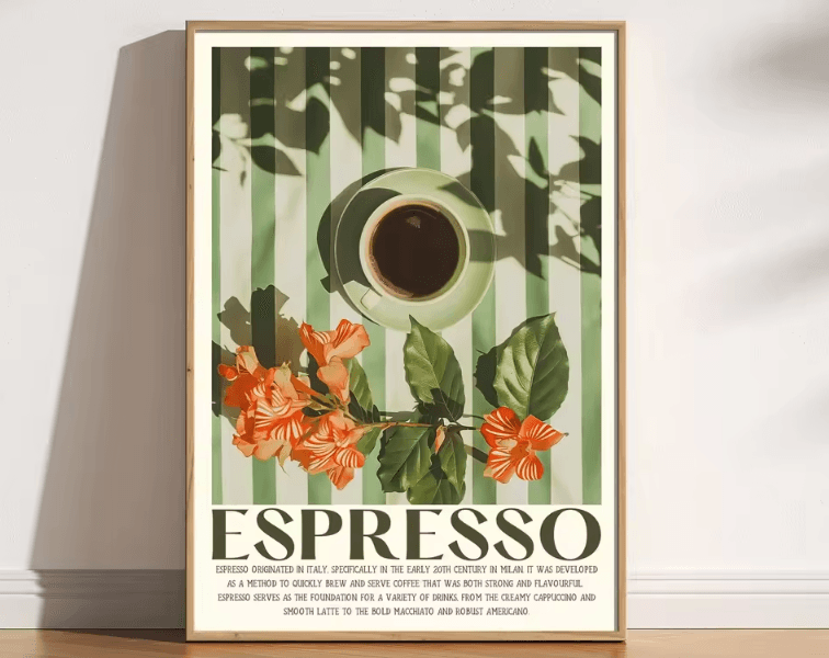 Retro Coffee Canvas Poster – Minimalist Beige Kitchen & Cafe Wall Art