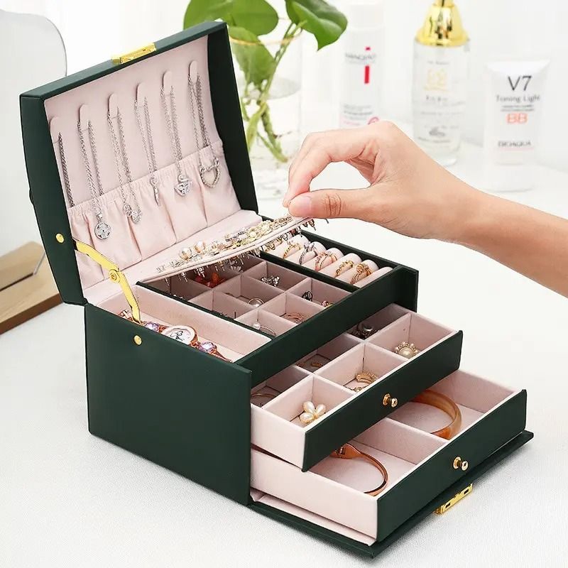 Exquisite Three-Layer Leather Jewelry Box – Professional Multi-Purpose Storage