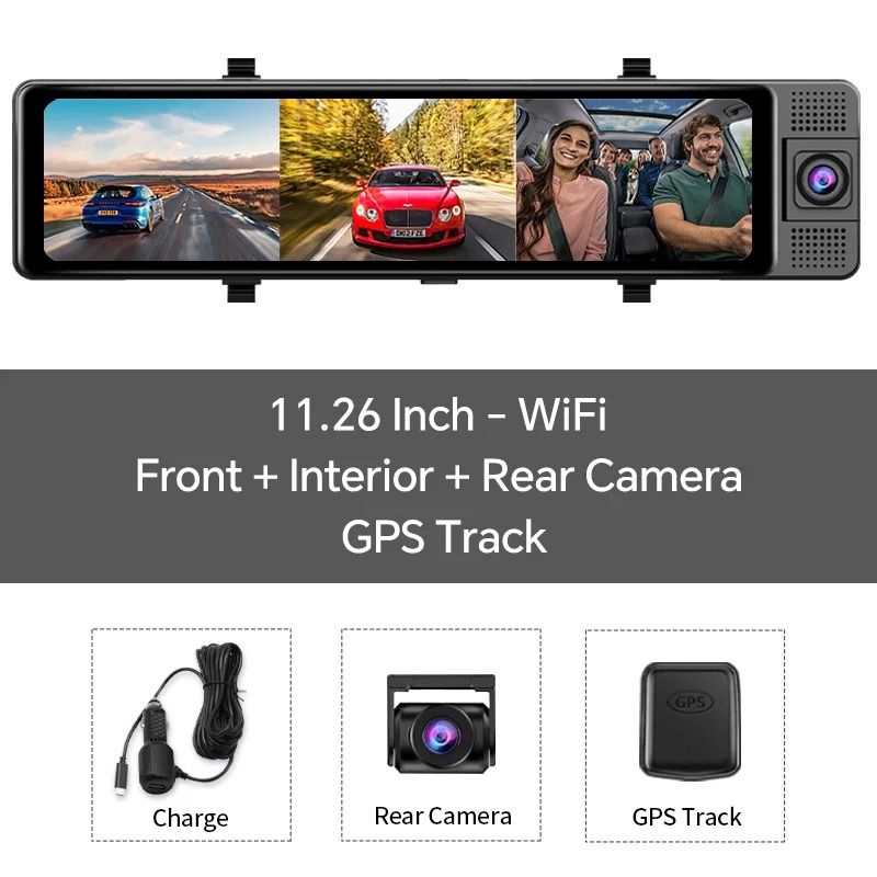 Triple Camera 4K Dash Cam with GPS and Night Vision