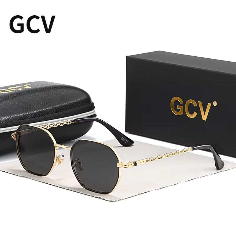 GCV Retro Women's Rectangular Metal Frame Sunglasses with Polaroid Lenses