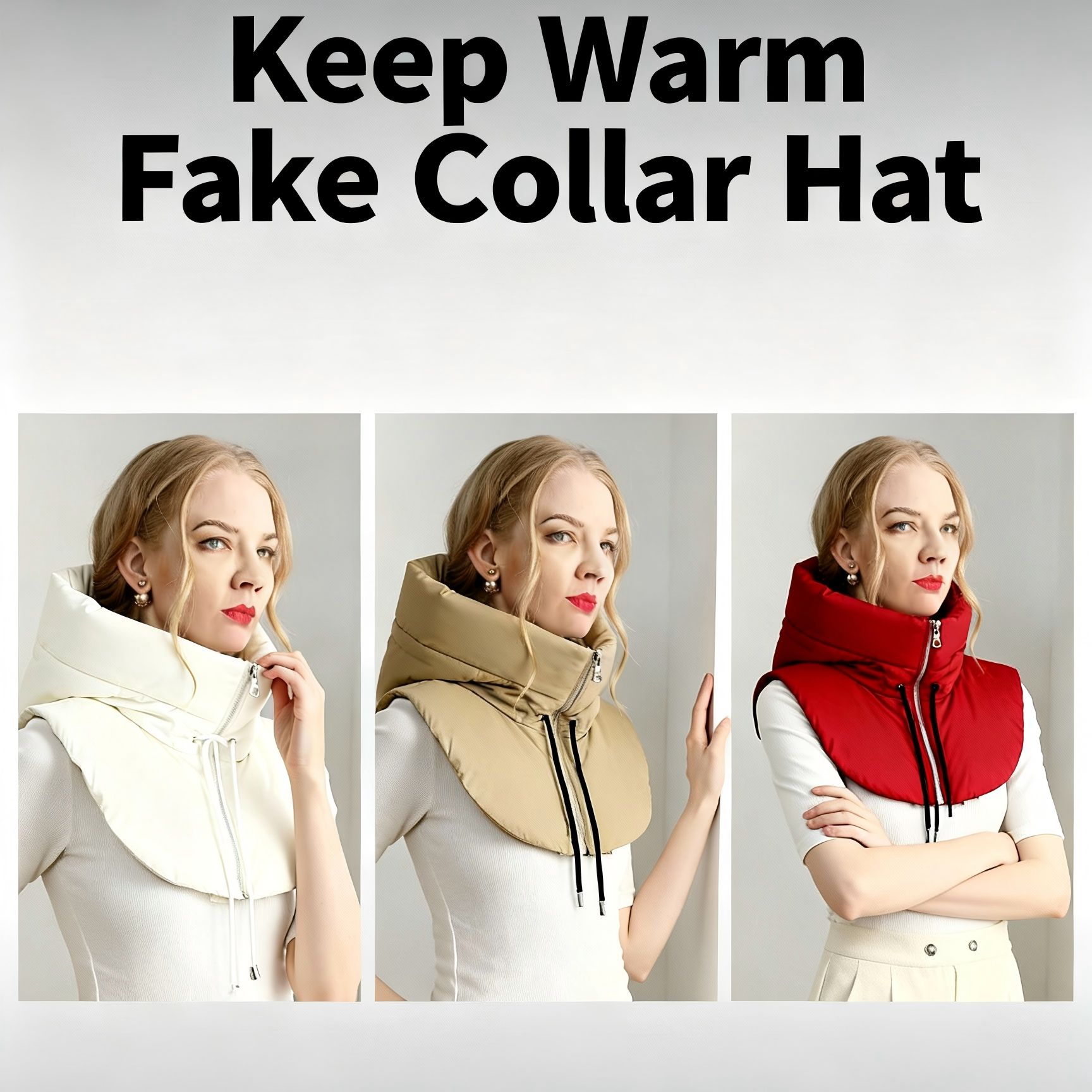 Women's Ultralight Down Hooded Hats, Drawstring Neck Cover, Removable Scarf, Zipper Coat Balaclava Hat