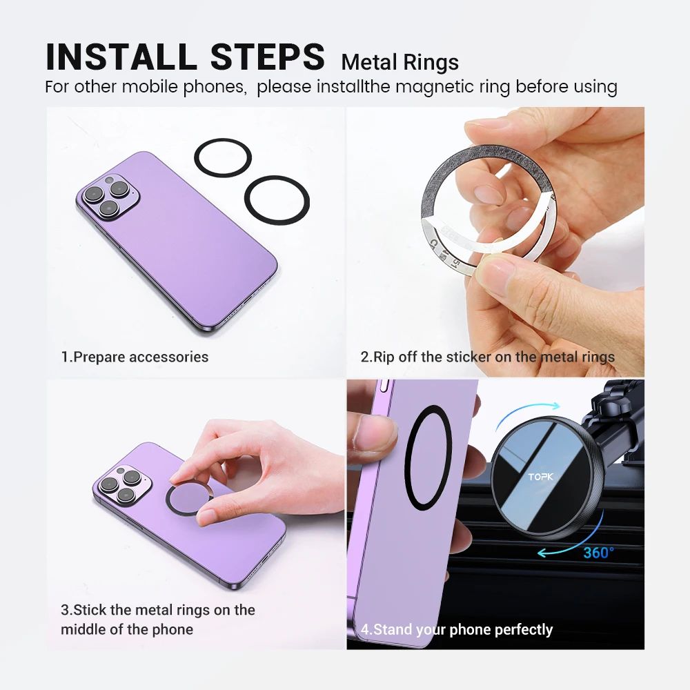 TOPK MagSafe Magnetic Car Phone Mount with Strong Suction Cup & Adjustable Long Arm