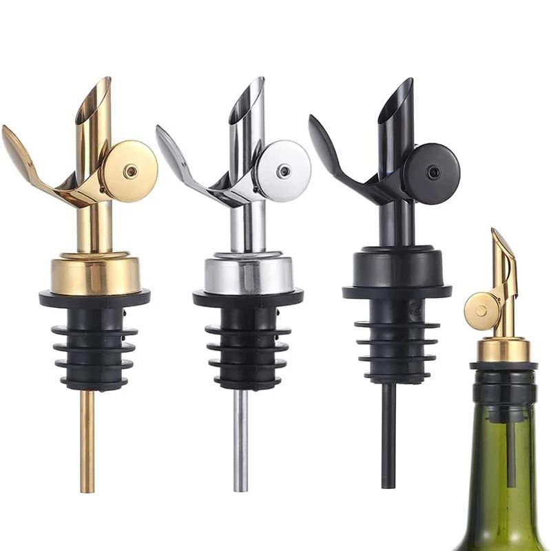Self-Closing Olive Oil Pour Spout with Leak-Proof Rubber Stopper, Stainless Steel Bottle Pourer