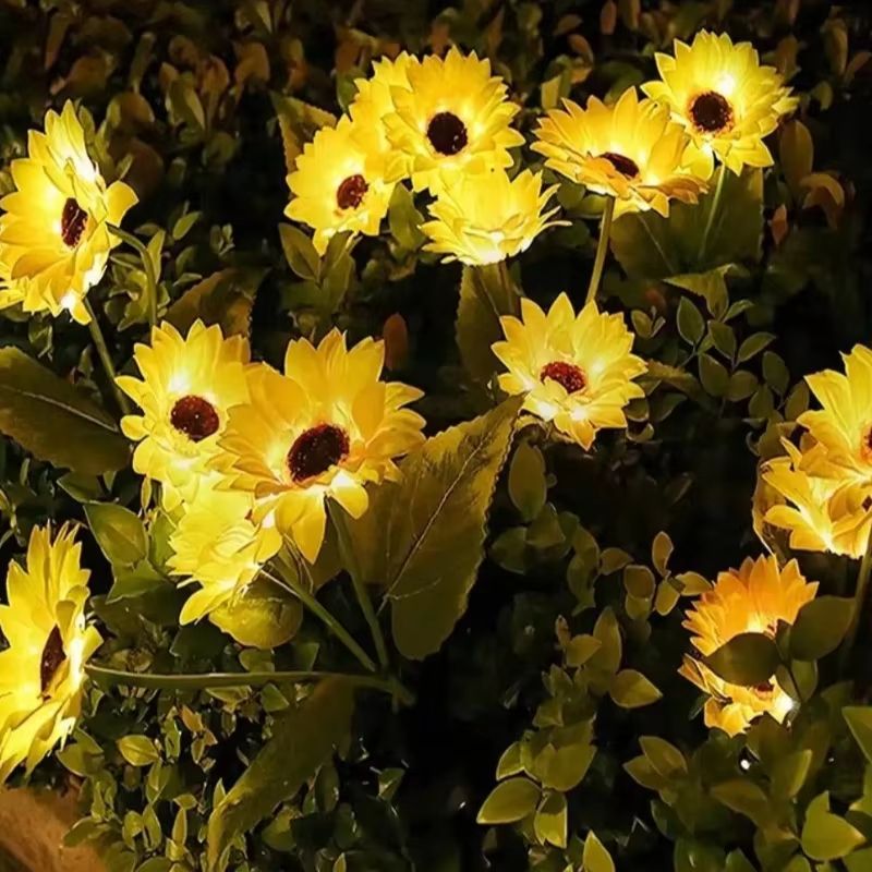 3 Head Solar Sunflower Garden Lights Outdoor Waterproof LED Landscape Decor