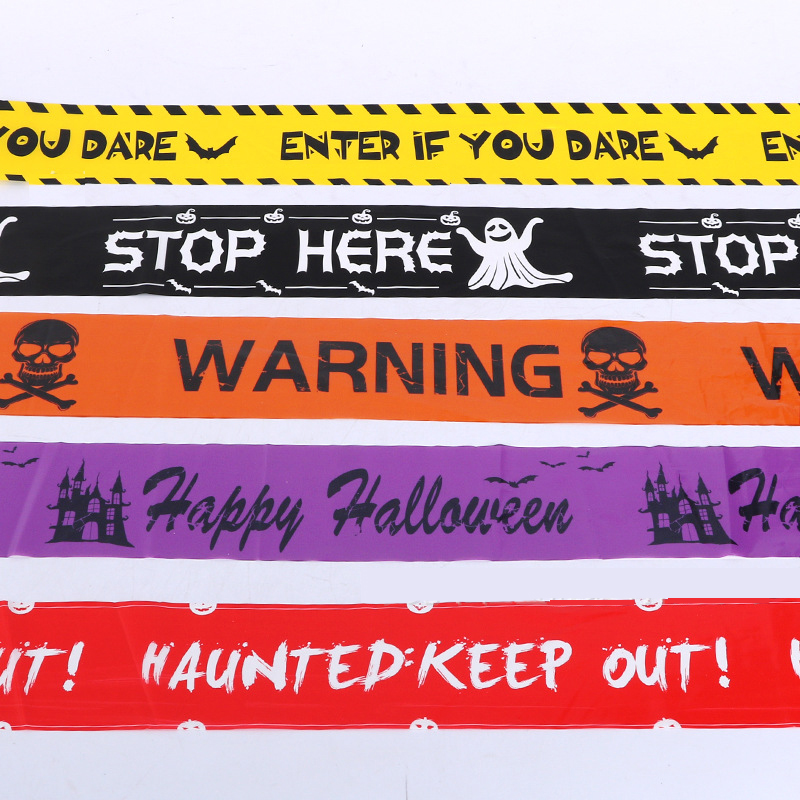 Plastic Skull Head Warning Tape, Witch Balloons, Halloween Decoration Props Window Prop