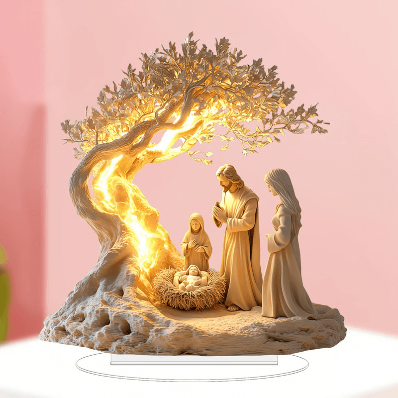 Jesus & Tree of Life Ornament, Christian Baby Blessing & Faith-Based Decor