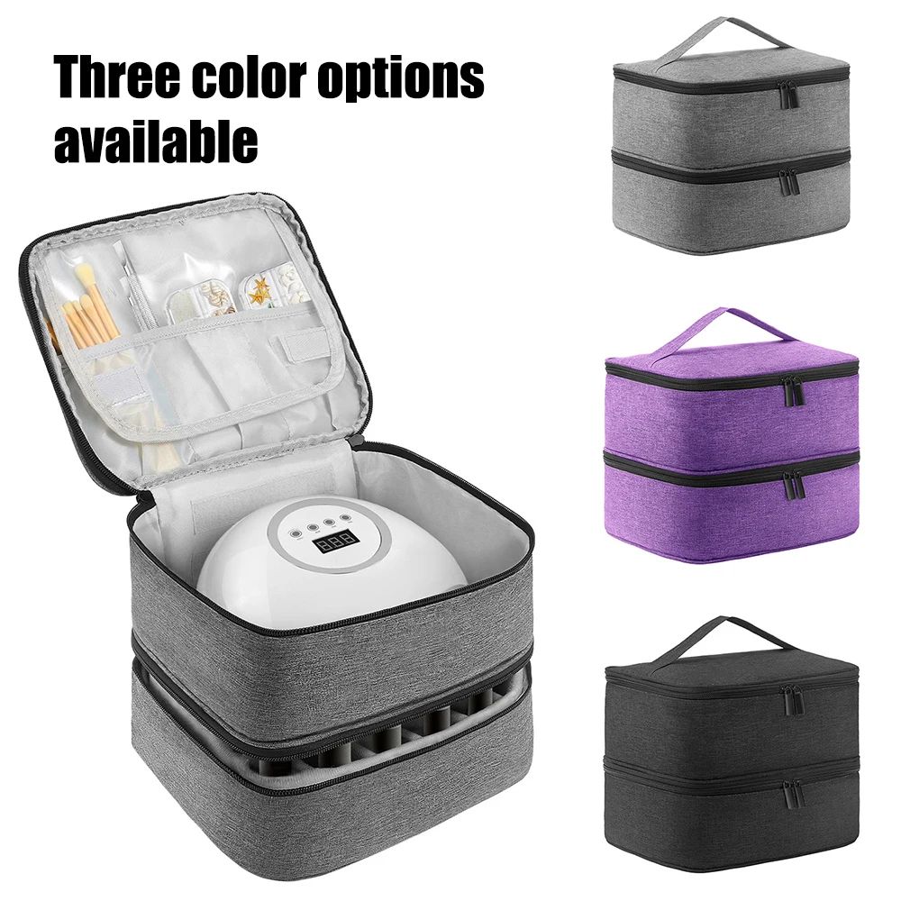 Double Layer Nail Polish Storage Bag 30-Compartment Portable Cosmetic Organizer for Nail Tools, Essential Oils & Travel
