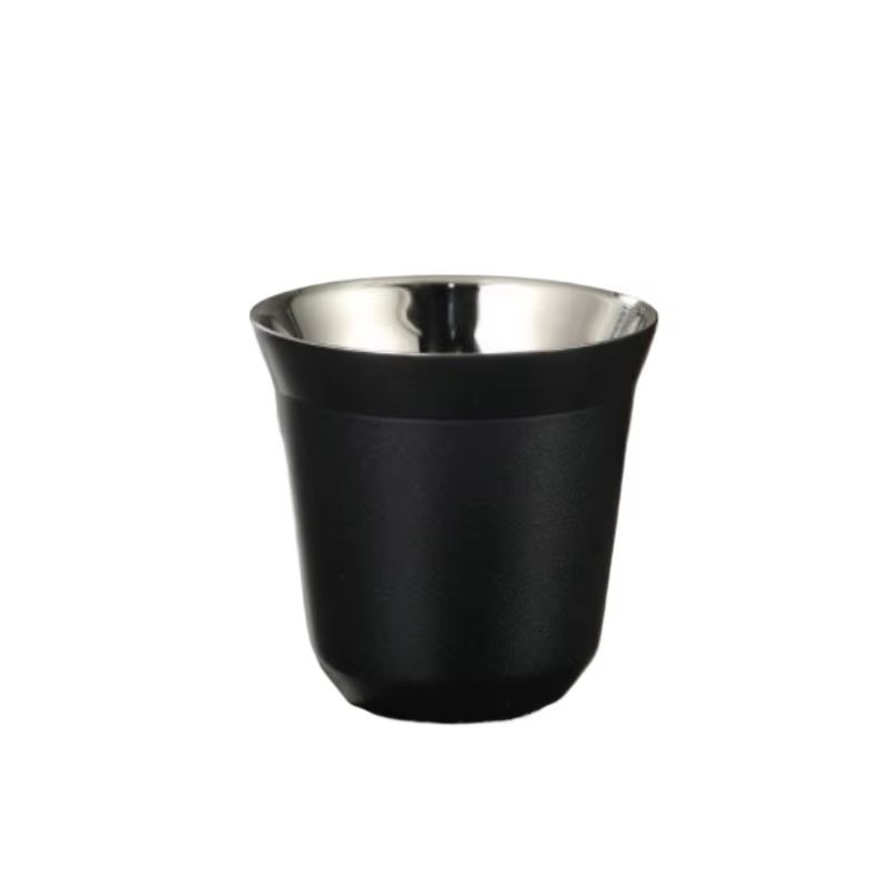 Stainless Steel Double-Layer Flat Bottom Coffee Water Cup 80ml (2.71 fl oz)