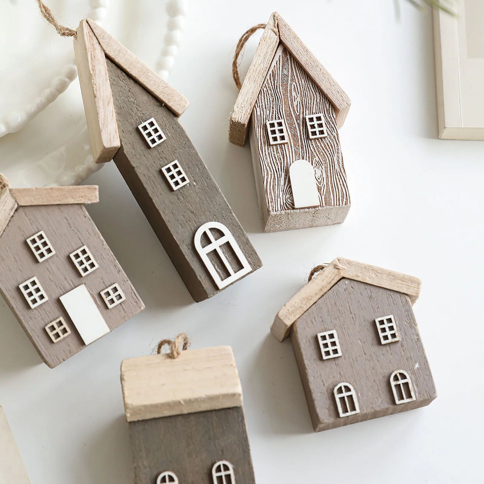Wooden Christmas House Hanging Ornament