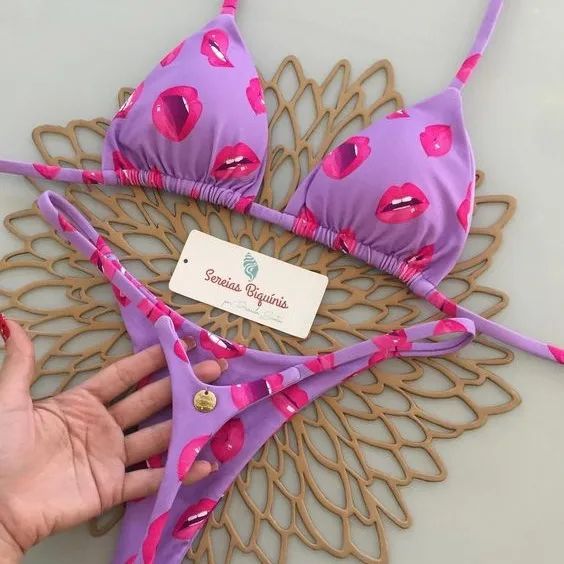 Womens Split Print G-String Bikini Set Sexy Beach Swimwear