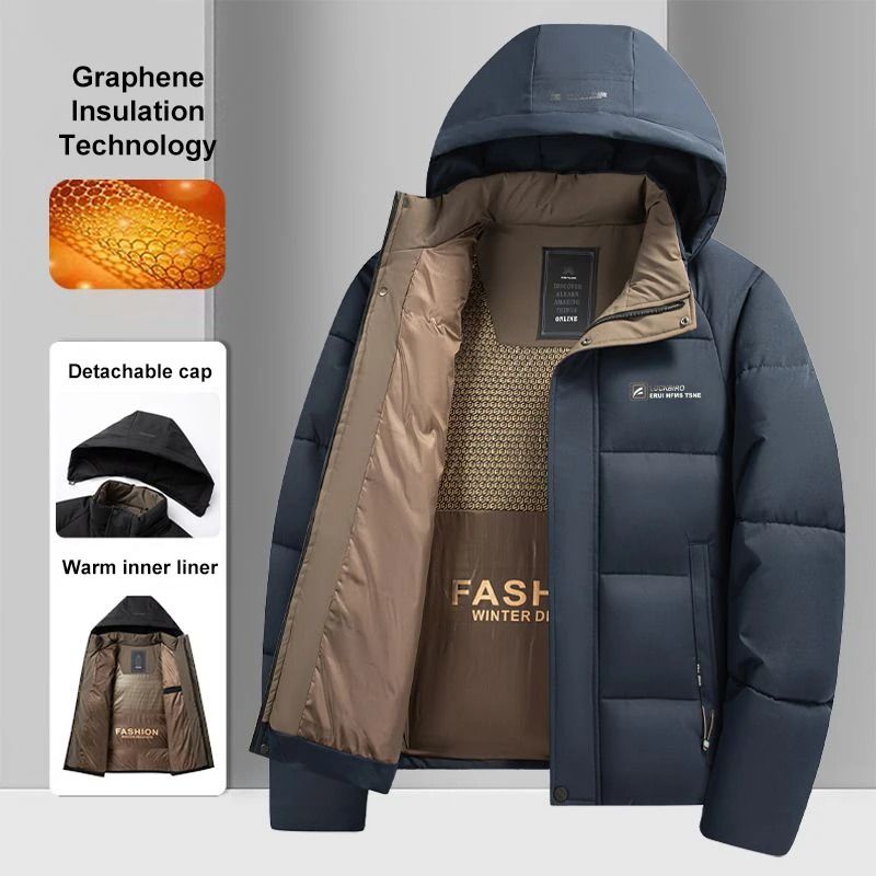 Graphene Thermal Windproof Jacket – Mens Winter Fashion Hooded Overcoat