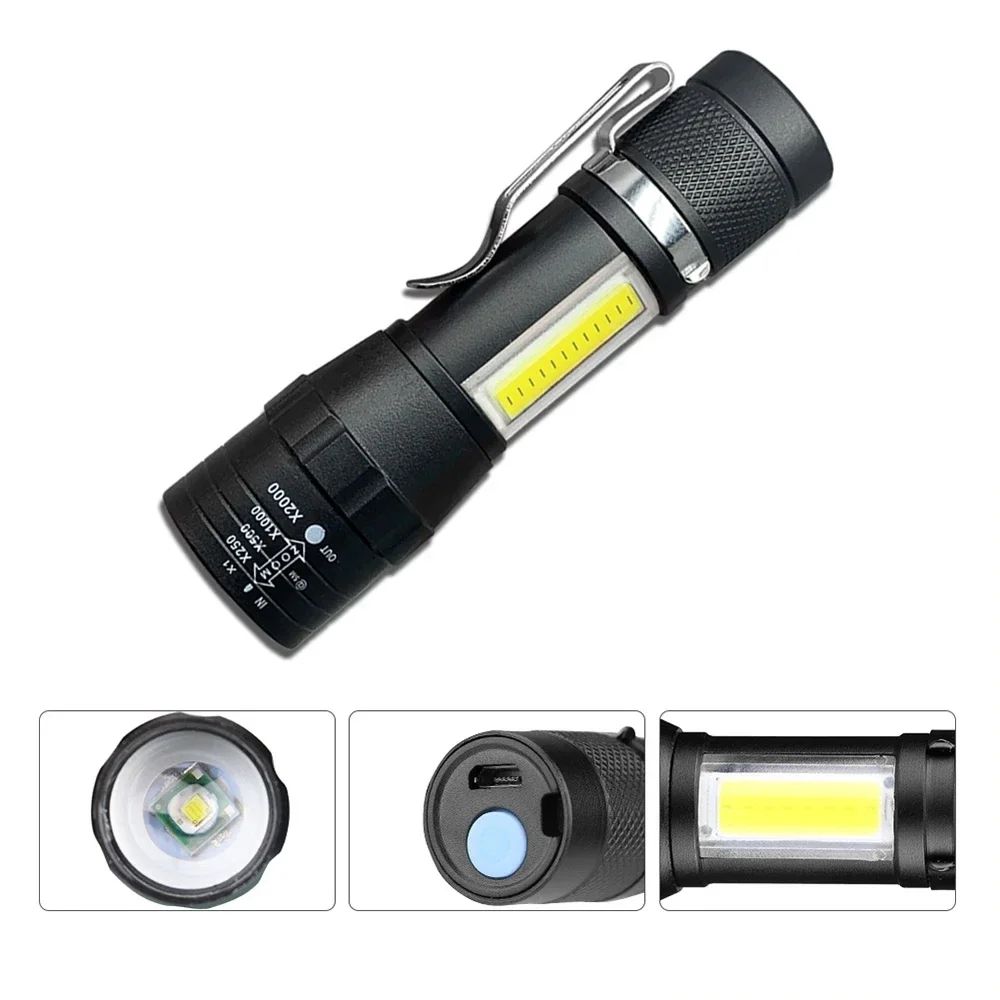 BrightCore Mini USB Rechargeable Flashlight with COB LED & Zoom Focus