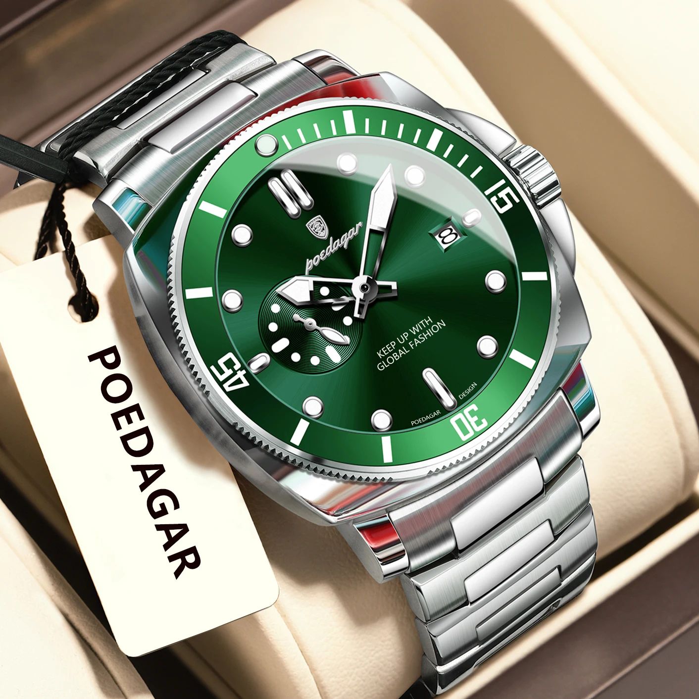 POEDAGAR Luxury Waterproof Men's Quartz Watch with Luminous Date & Dual Time