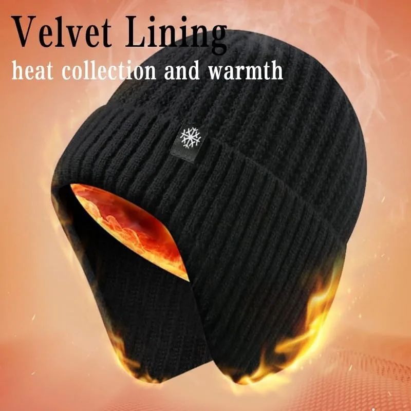 Mens Winter Knitted Peaked Hat – Plush Faux Fur Lined Bomber Cap with Ear Protection