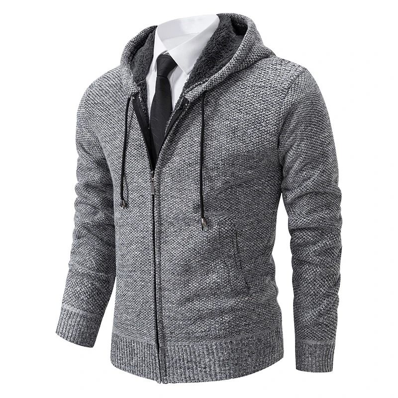 Men Casual Fleece Zipper Stand Collar Cardigan Warm Winter Sweater