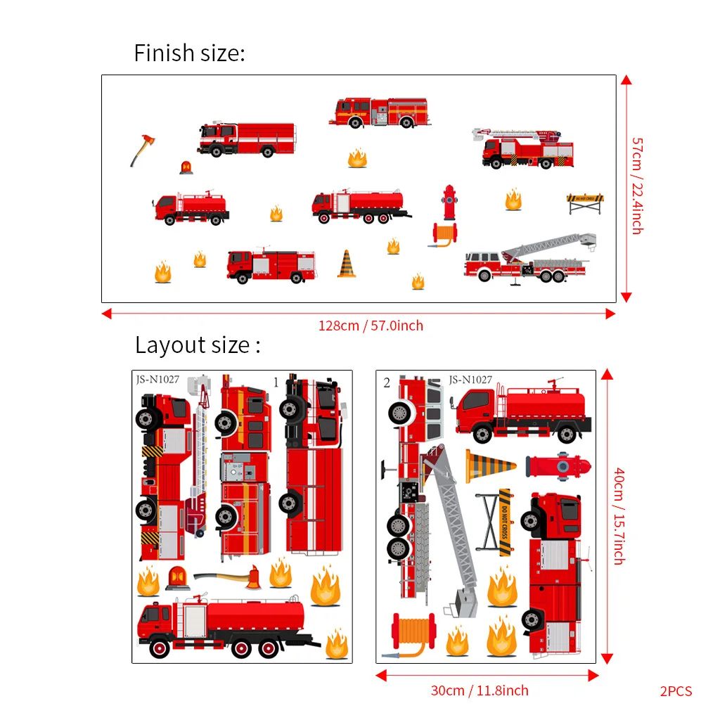 Cartoon Fire Truck Wall Sticker Decal