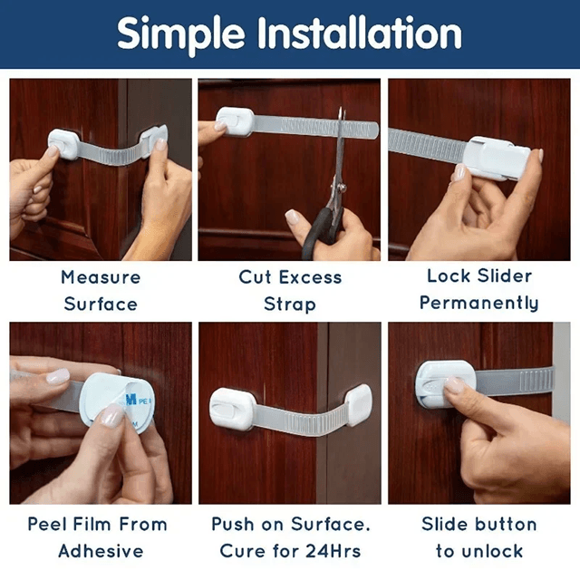 SecureLatch Baby Safety Lock Set – Adhesive Childproof Cabinet and Drawer Locks