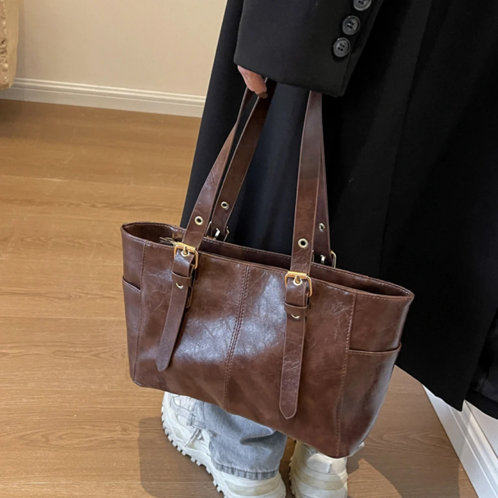 Vintage Chic retro tote bag for Women Large Capacity PU leather shoulder bag