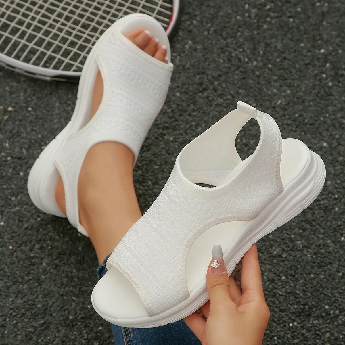 Women Knit Wedge Sandals Slip On Lightweight Summer Shoes