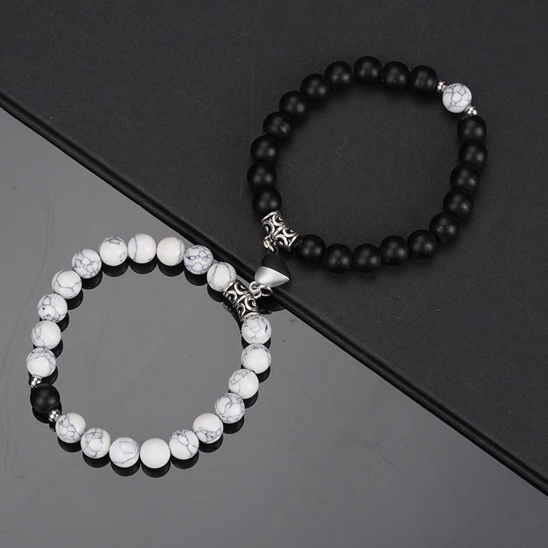 Natural Stone Heart Magnet Distance Couple Bracelets Beads Friendship Fashion Jewelry Gift