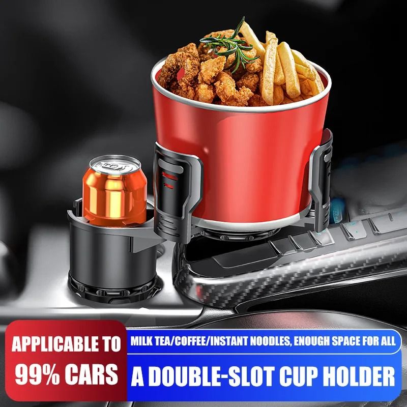Multifunctional 2 in 1 Auto Car Seat Cup Holder Water Bottle Drink Coffee Adjustable Mount Stand Carbon Fiber Black