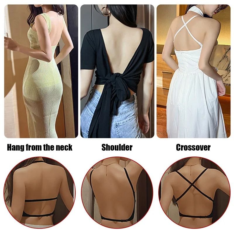2025 Women Seamless Backless Bra Invisible Push Up Deep U Plunge Brassiere