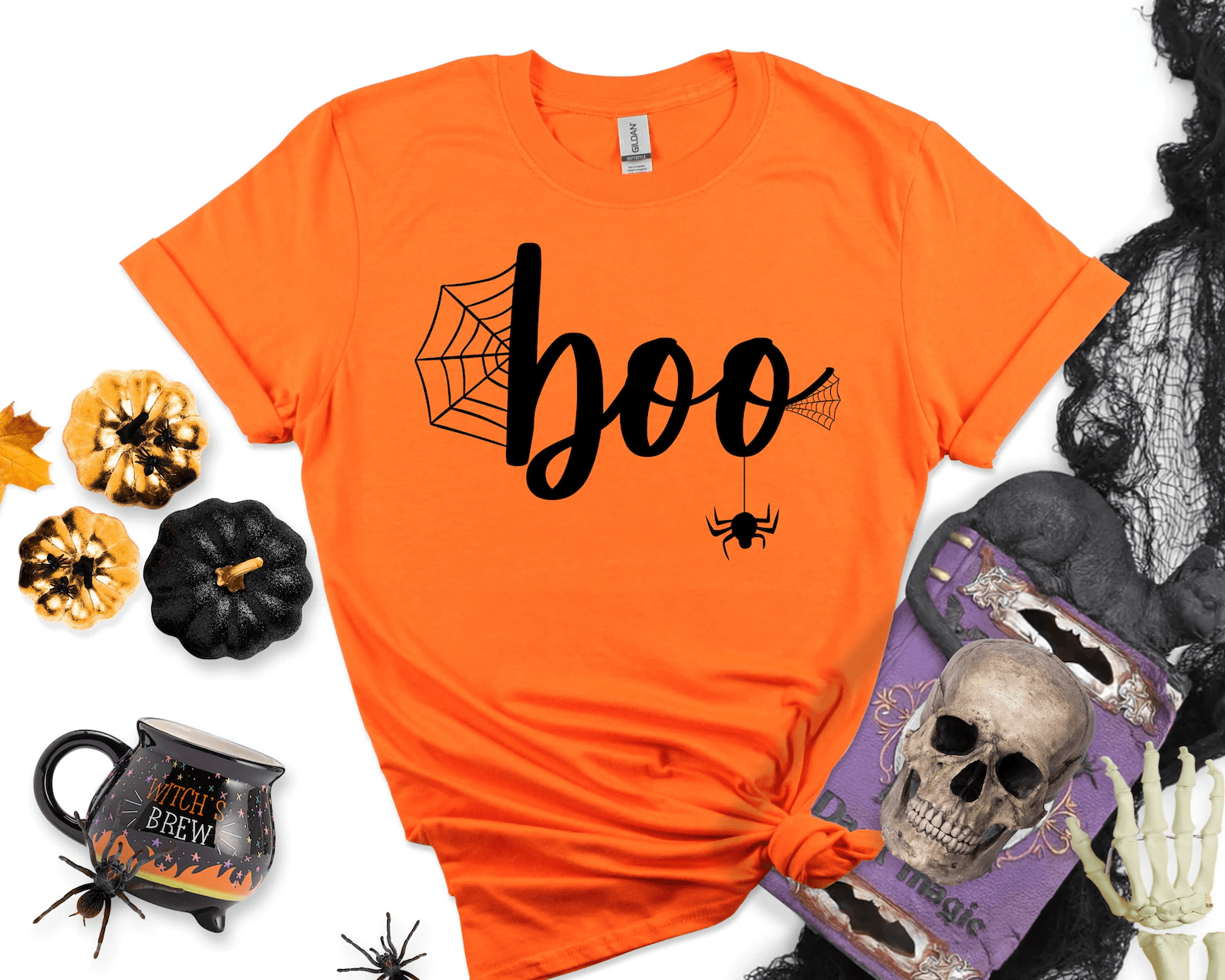 Boo Halloween Shirt – Funny Witch Trick or Treat Graphic Tee Cute Spooky Gift for Women