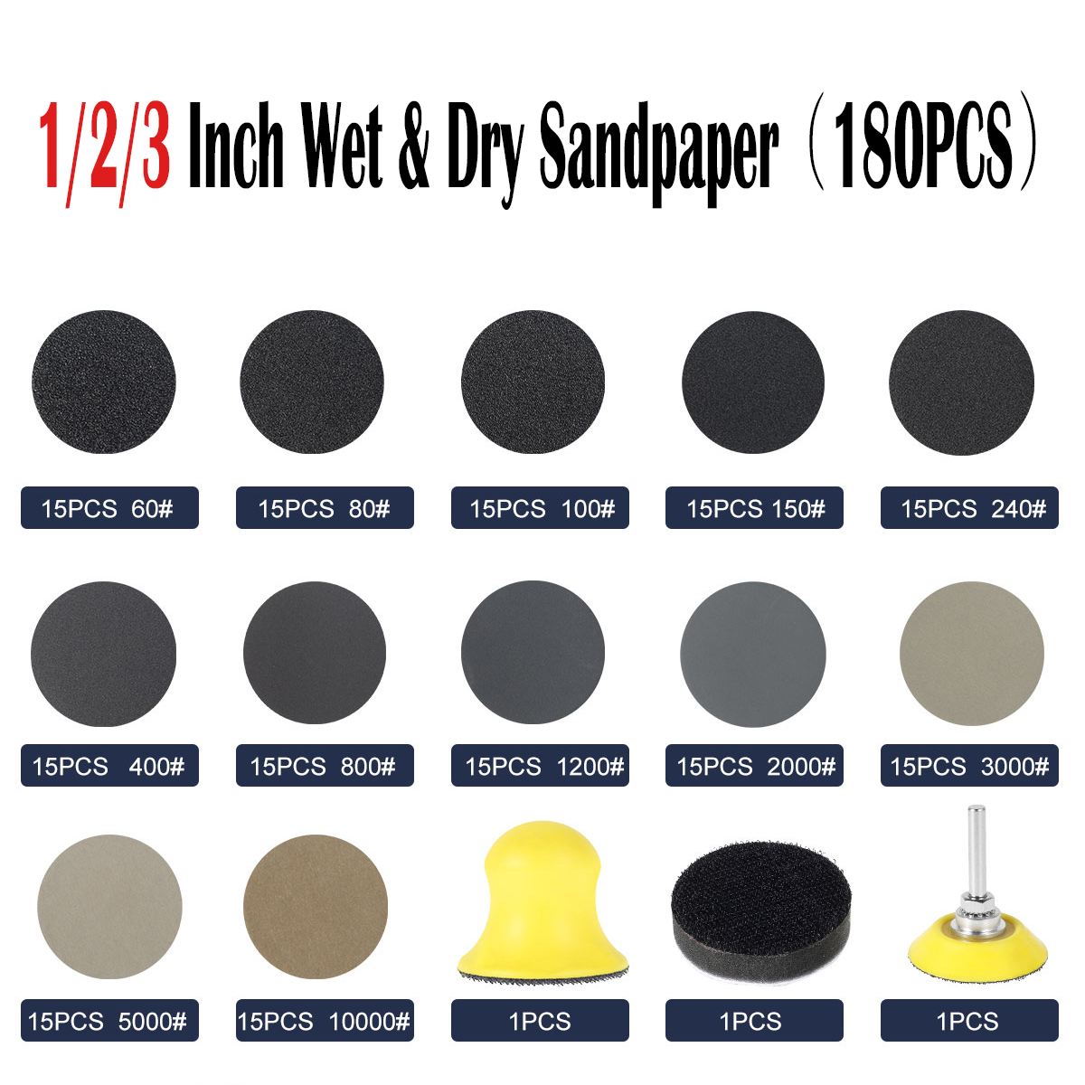 Wet Dry Sandpaper Hook & Loop Silicon Carbide Grits, Waterproof Sanding Discs Pads Set for Rotary Tools