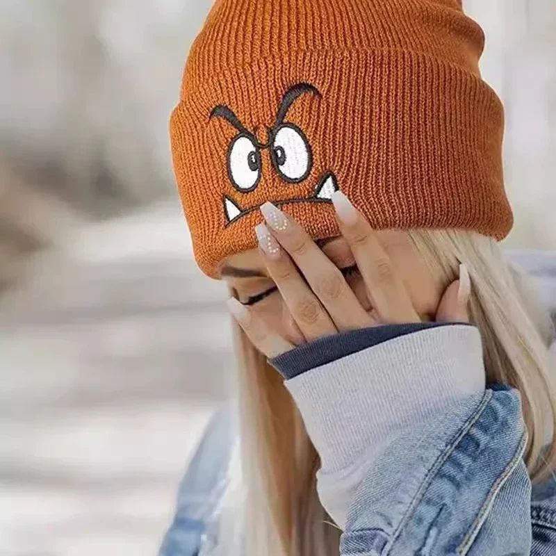Women Warm Pullover Beanie Hat – Cozy Winter Beanie Hat with Fun Emoji Design