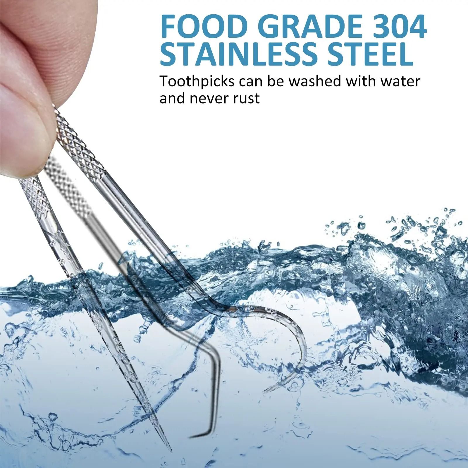 Stainless Steel Reusable Toothpick and Flossing Set