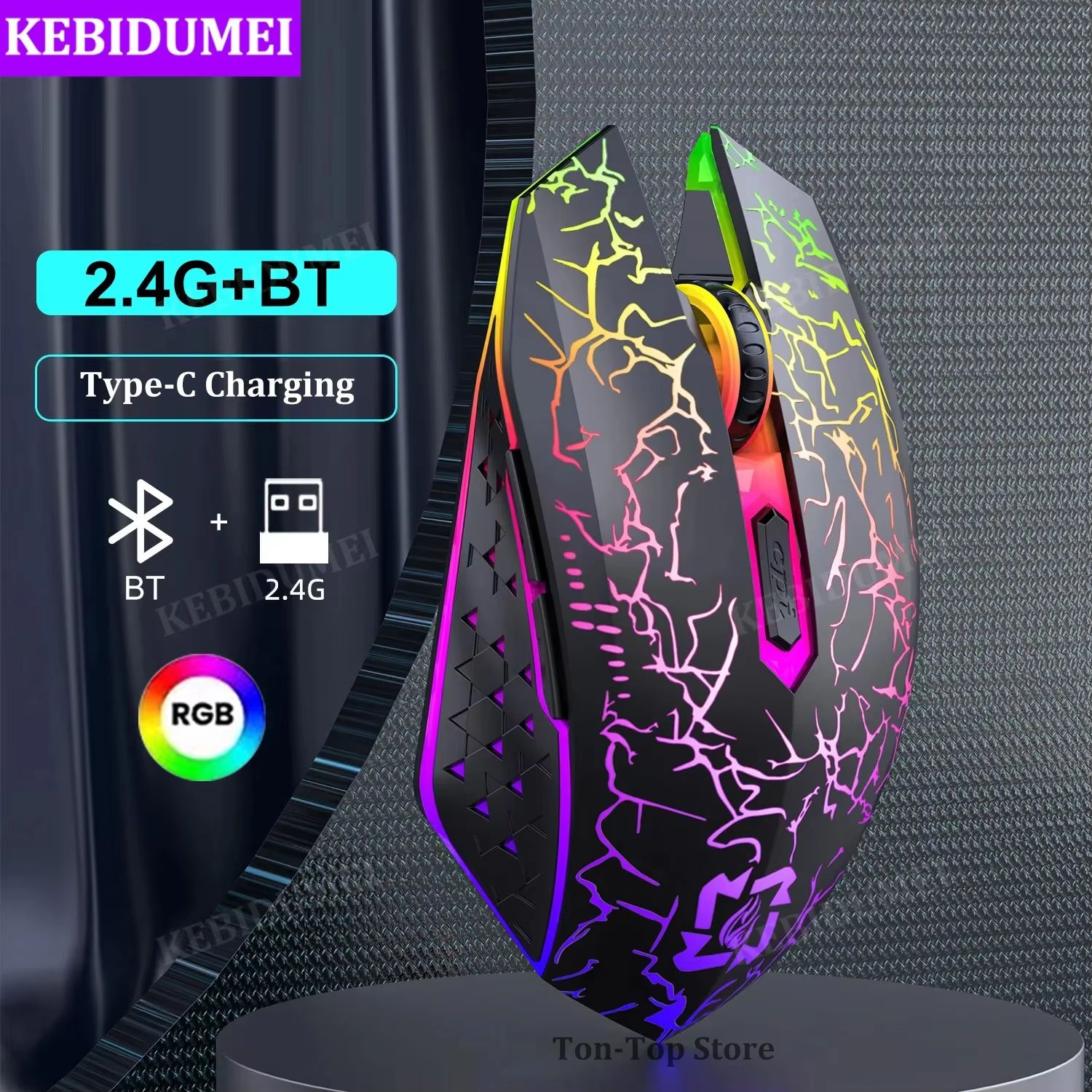 Bluetooth 5.2 Dual Mode RGB Wireless Gaming Mouse with Silent Click and Rechargeable Battery