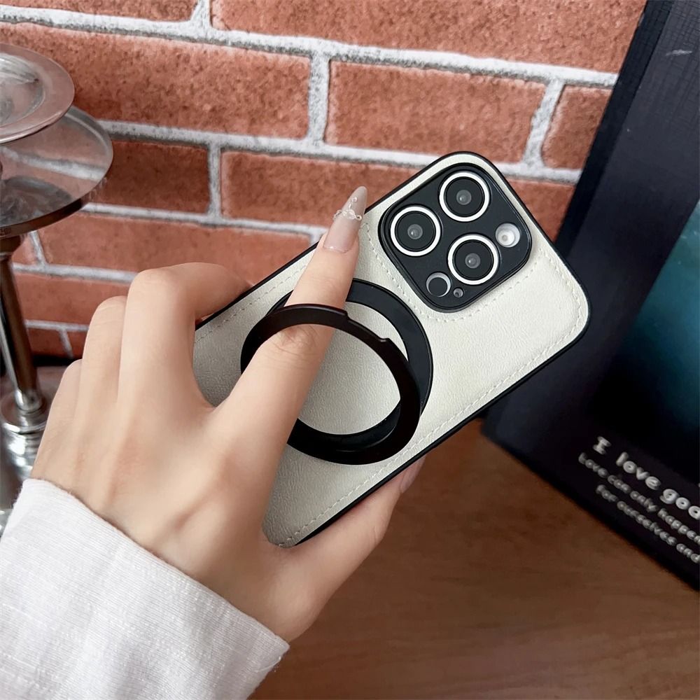 Magnetic Leather Phone Case with Matte Finish and Stand Holder