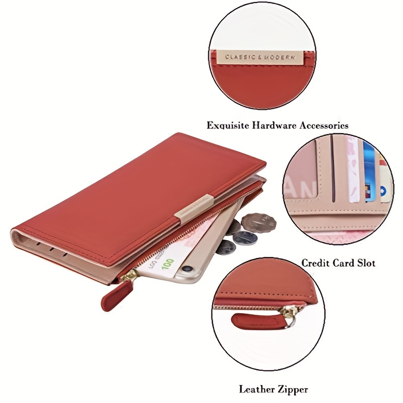 Ultra Slim Wallet for Women Blocking Credit Card Holder Bifold Clutch Coin Zipper Travel Long Purse