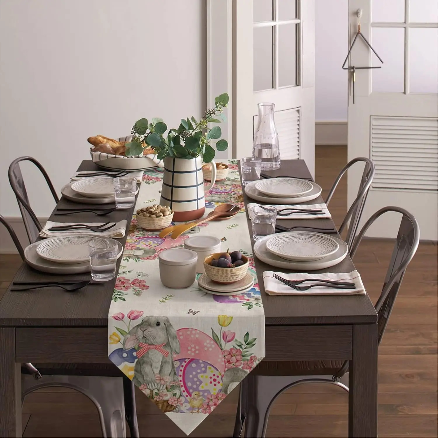 Easter Linen Table Runners: Bunny, Eggs, Flower, Tulip - Washable Decor for Kitchen, Dining, Coffee Tables