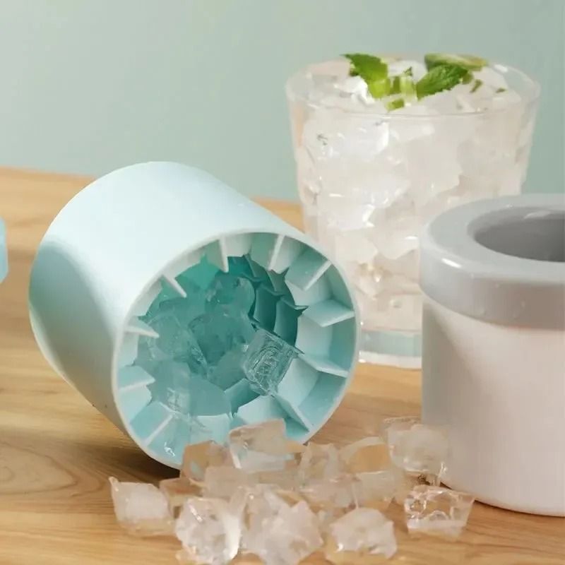 Silicone Ice Cube Mold with Compact Round Ice Bucket Design