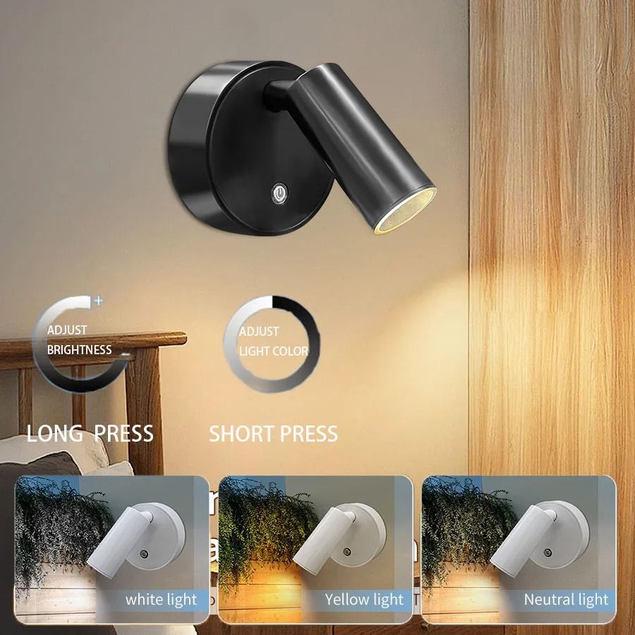 USB Rechargeable LED Wall Night Light Touch Control Sconce Lamp