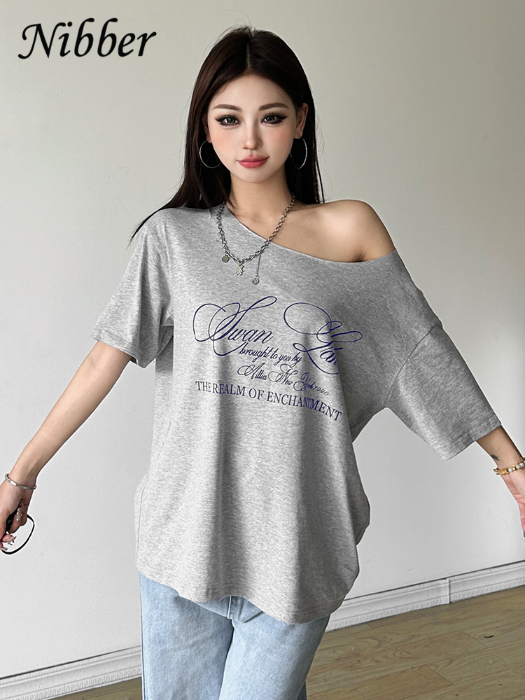 Nibber Letter Print Casual Relax T-Shirt for Women, Hot New Fashionable Summer Street Style Top, Versatile Trendy Tee