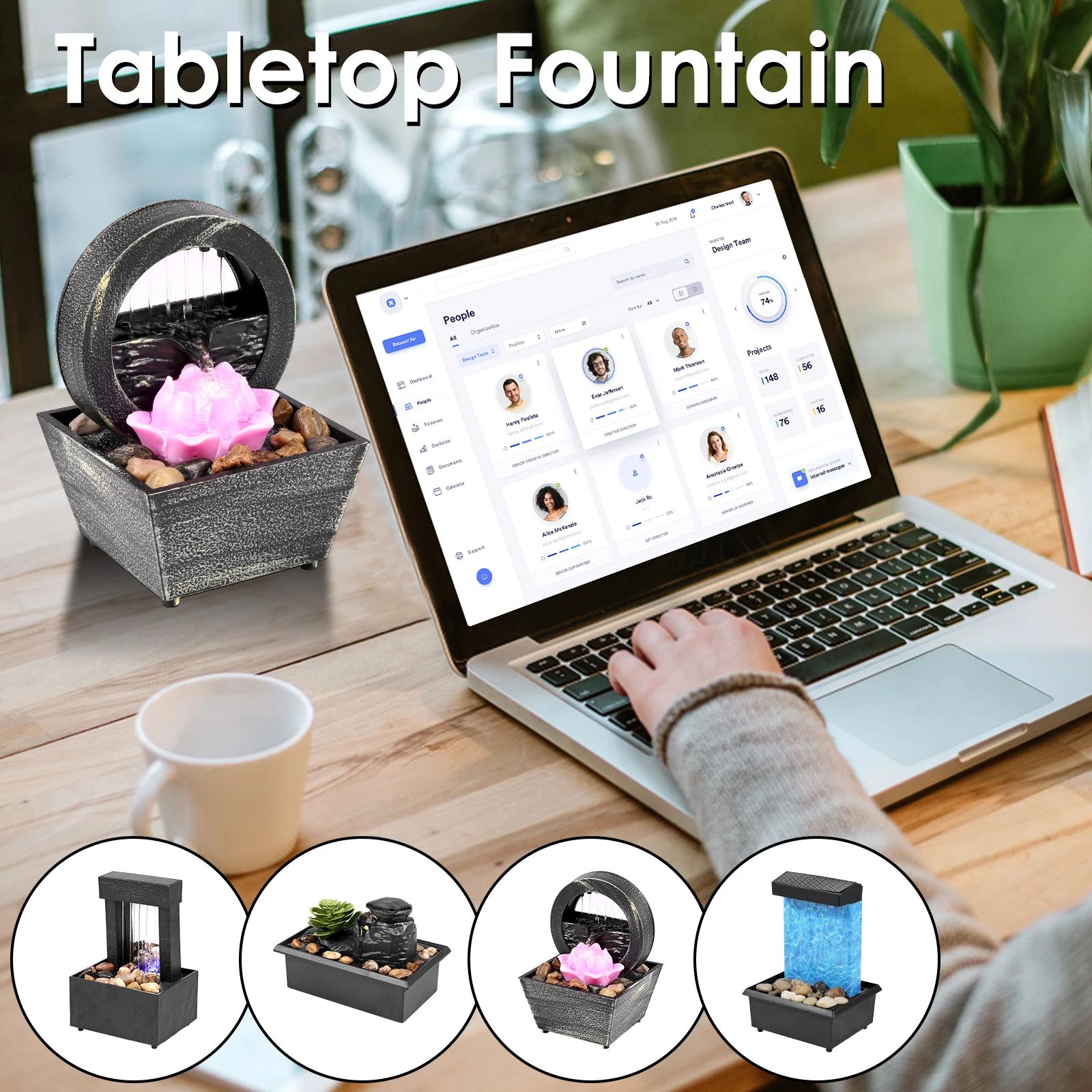 Mini Tabletop Water Fountain with LED Light for Relaxing Home Decor
