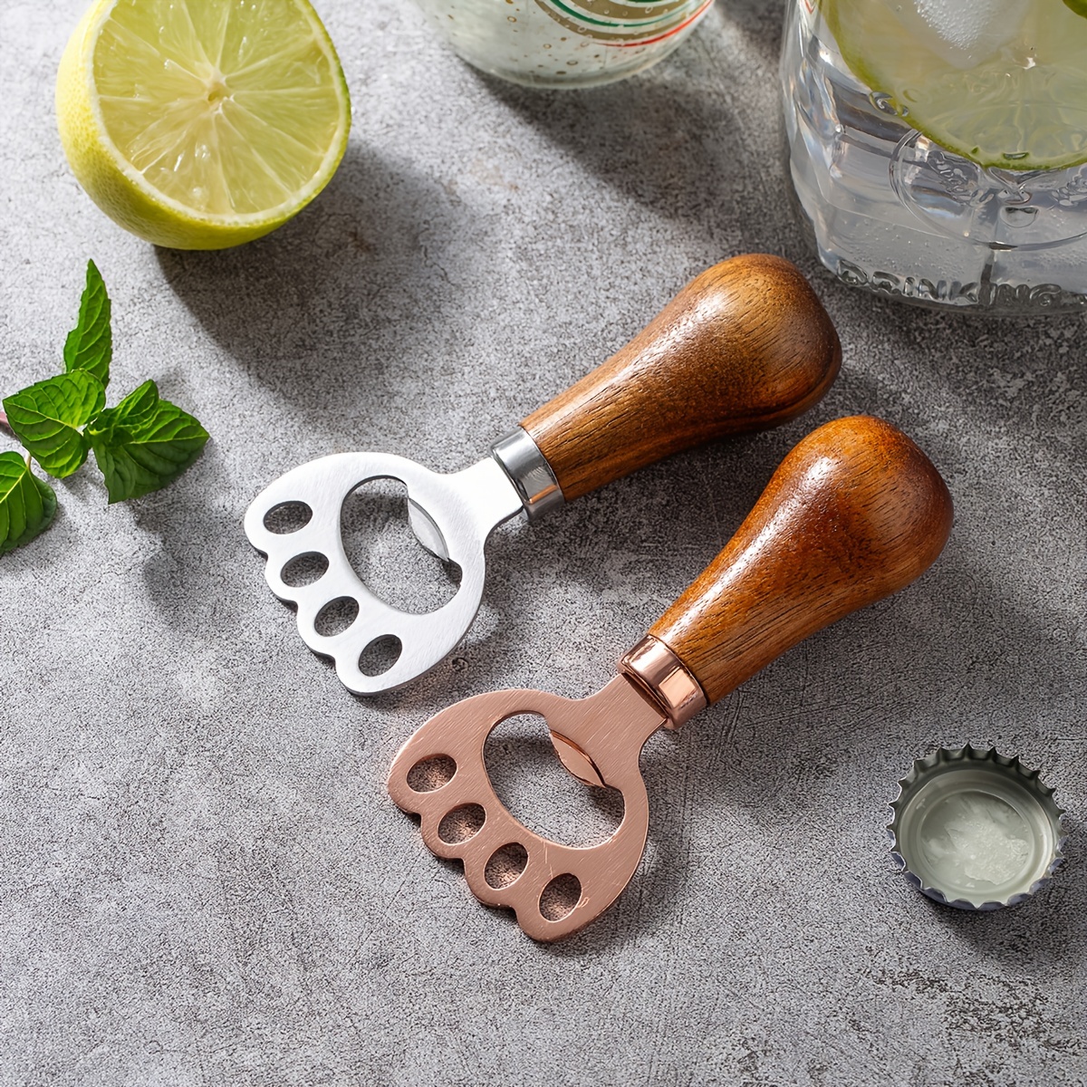 Wood Handle Cat Claw Beer Opener, Durable Stainless Steel Keychain Bottle Opener