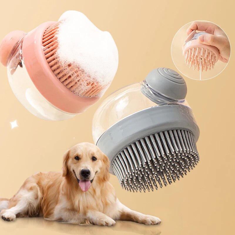 Pet Bath Brush with Shampoo Dispenser – Soft Silicone Grooming Brush for Gentle Massages and Fur Cleaning
