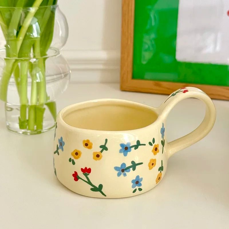 Cream Flower Ceramic Mug