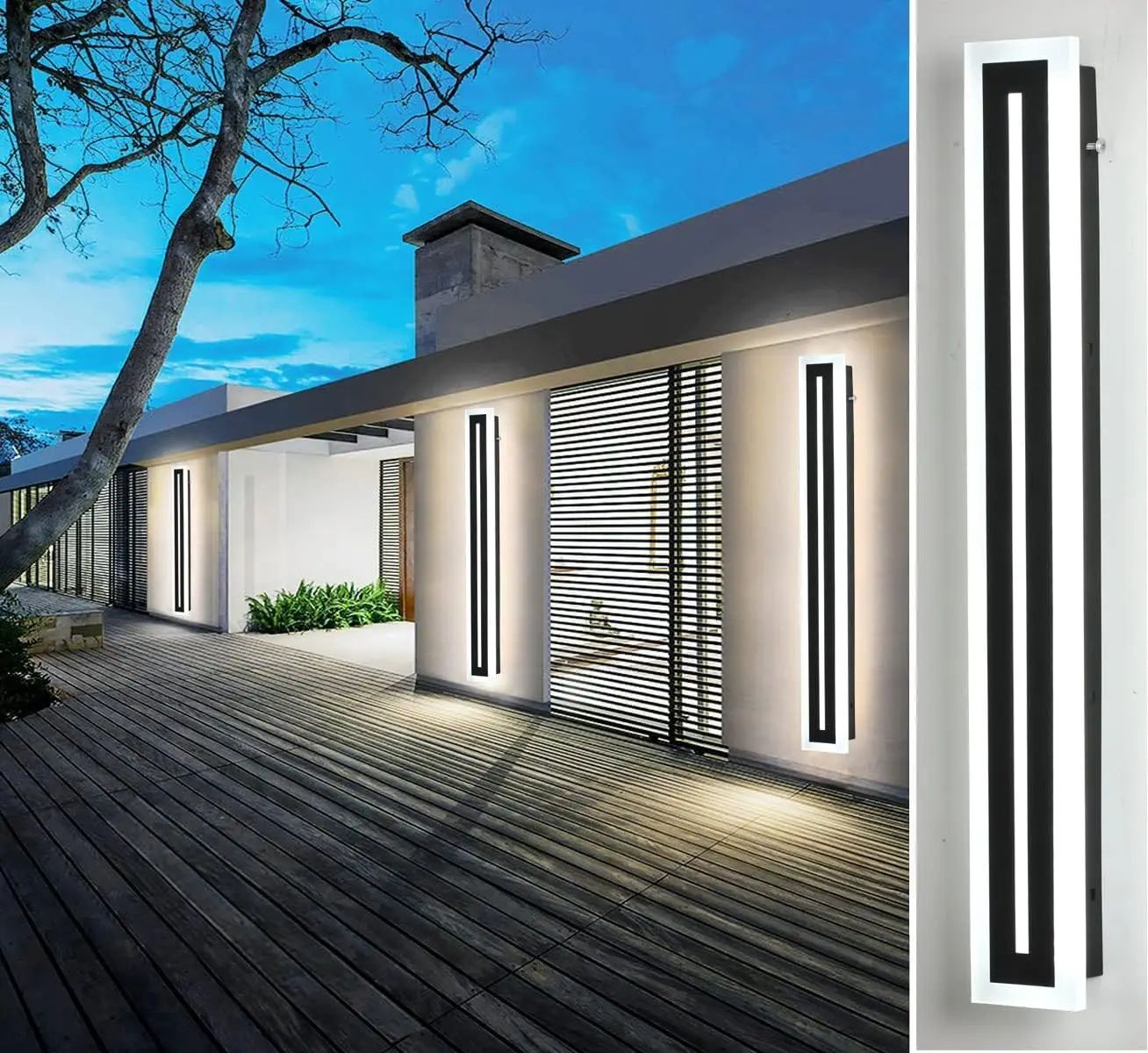 Modern Outdoor LED Wall Sconce Light - Minimalist Long Strip Waterproof Exterior Lighting Fixture