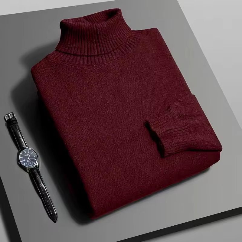 Mens Slim Fit Knitted Turtleneck Sweater with Long Sleeves and Anti-Pilling Fabric
