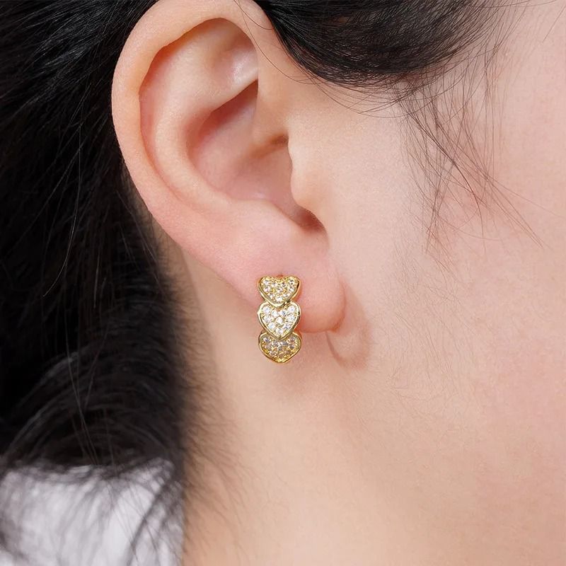 Triple Heart Cubic Zirconia Hoop Earrings
