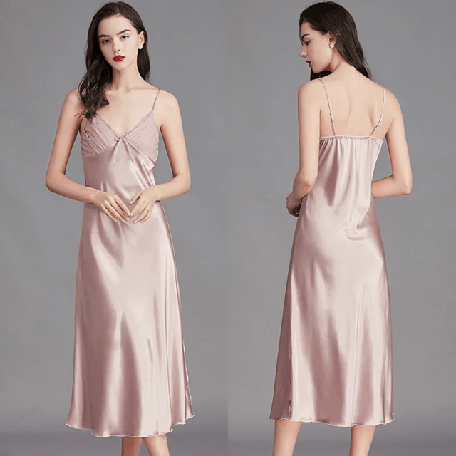 Elegant Satin Silk Nightgown for Women Sleeveless Long Slip Dress