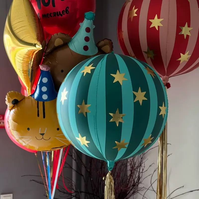 Christmas Striped Star Aluminum Film Balloon, Red Blue Pink Green Air Floating Party Decoration