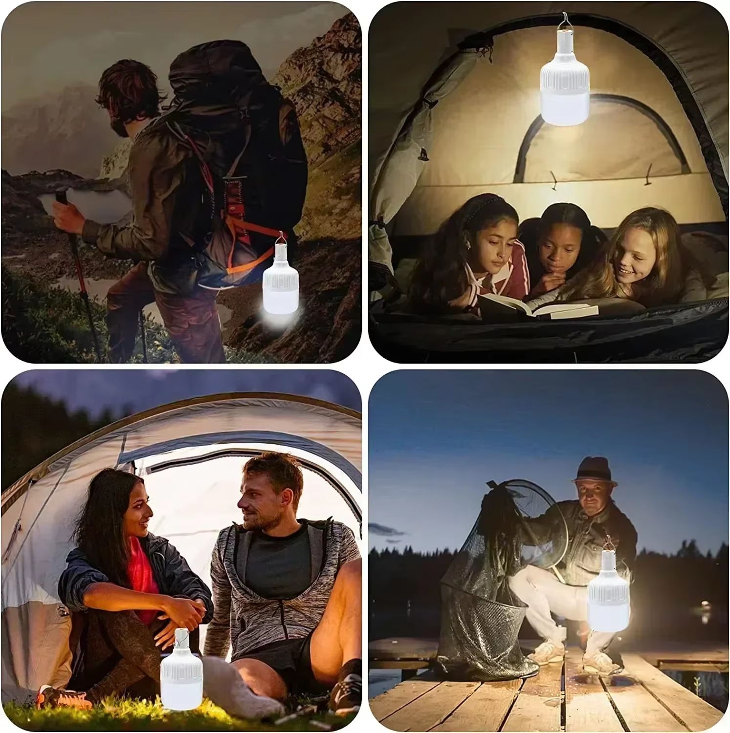 Portable Rechargeable LED Camping Lantern – Dimmable Tent Light with Hook